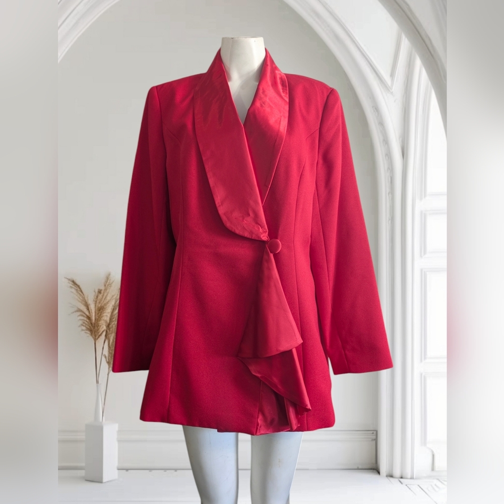 VTG Lew Magram Collection Women's Red Elegant One Closure Blazer Size 14